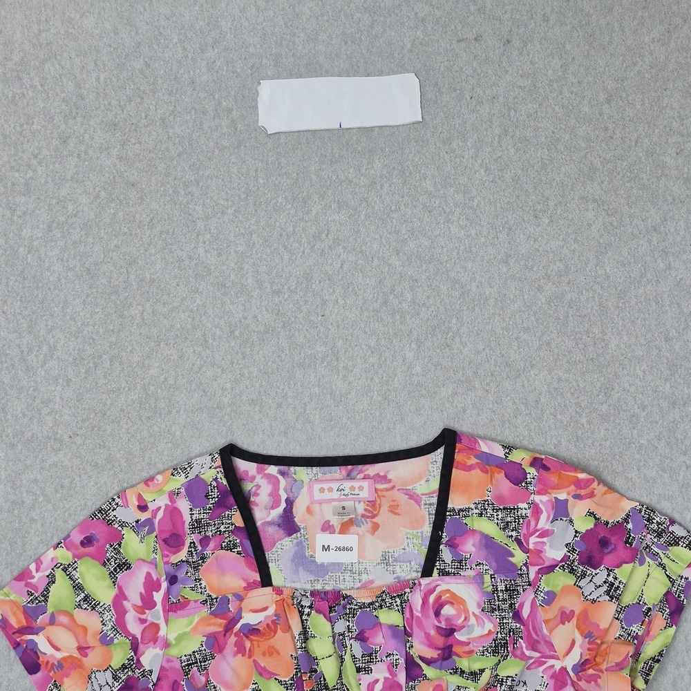 Koi Women Scrub Top S Pink Floral Mock Wrap Coquettecore Button PO#1462 - Picture 6 of 10